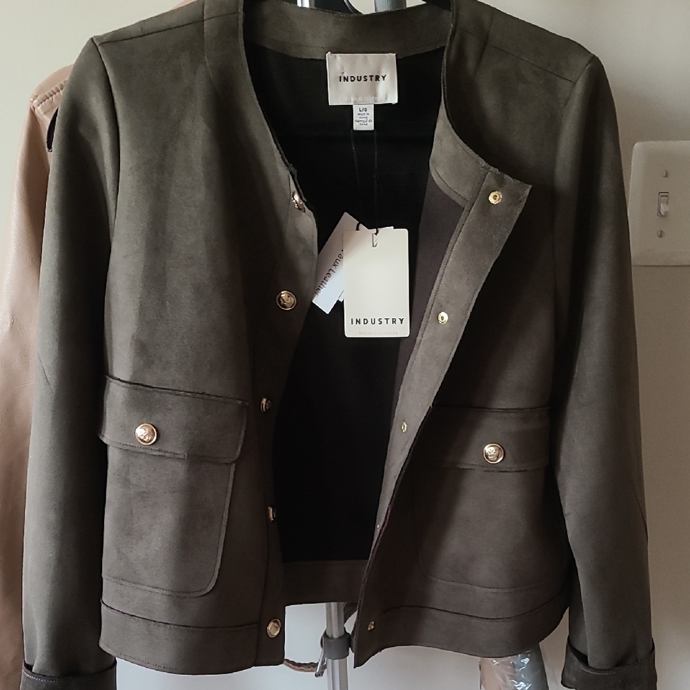industry NWT Women's Olive Green Size L Faux Suede Jacket/Blazer